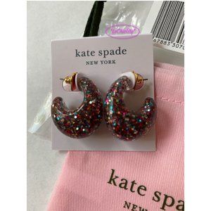 Kate Spade 'Adore-ables' Glitter Huggie Hoop Earrings Multi on Black NWT!